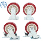 Set of 4 Red 6-Inch PU Casters with Brakes