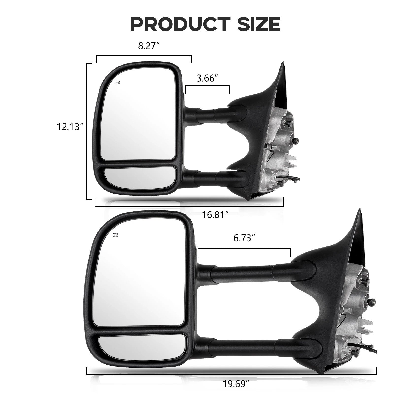 Set of 2 Telescoping Power Heated Towing Mirrors for Ford F250-F550 (1999–2007)