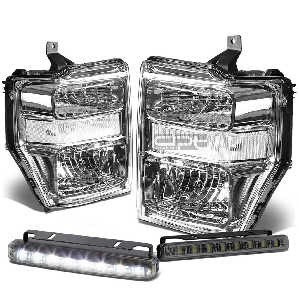 Chrome Clear Signal Head + Bumper + Smoked LED Fog Light Kit for Ford Super Duty (2009–2010)