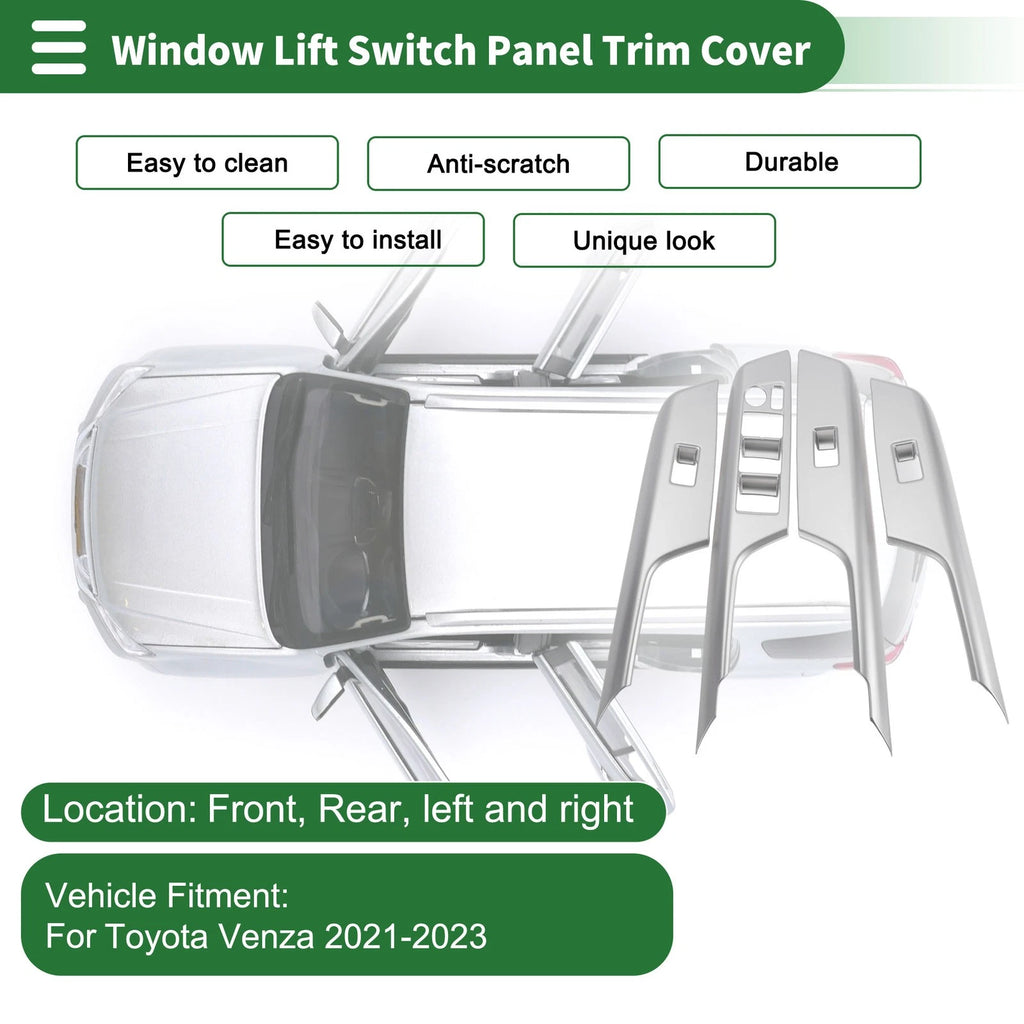 Window Lift Switch Panel Trim Cover for Toyota Venza (2021–2023) Matte Silver
