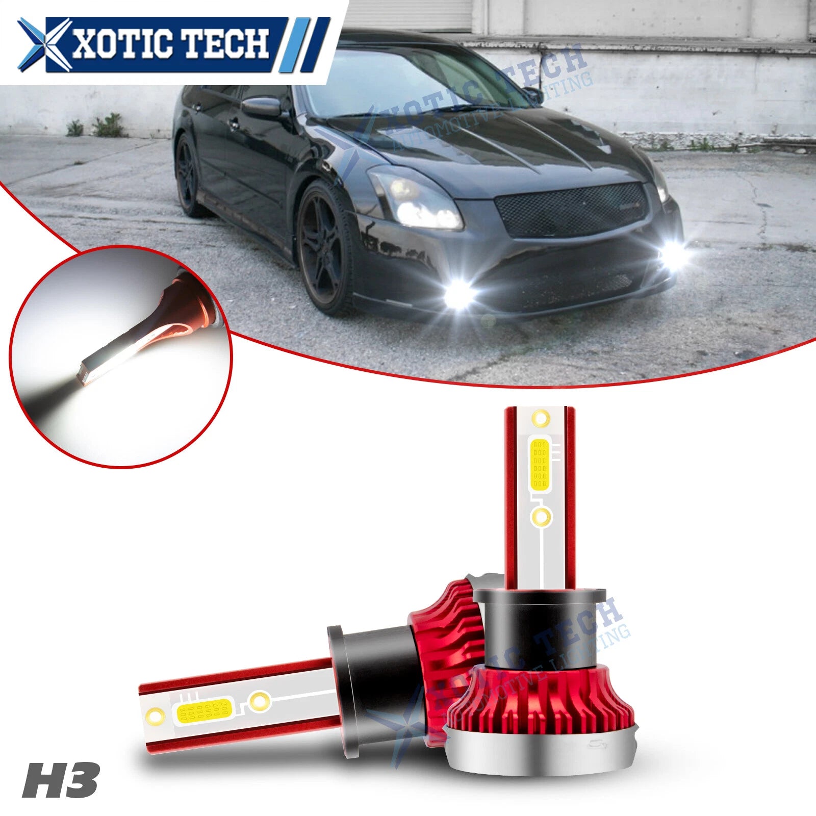 2Pcs Extremely Bright 6000lm H3 LED Fog Light Bulbs for Nissan (2007–2024)
