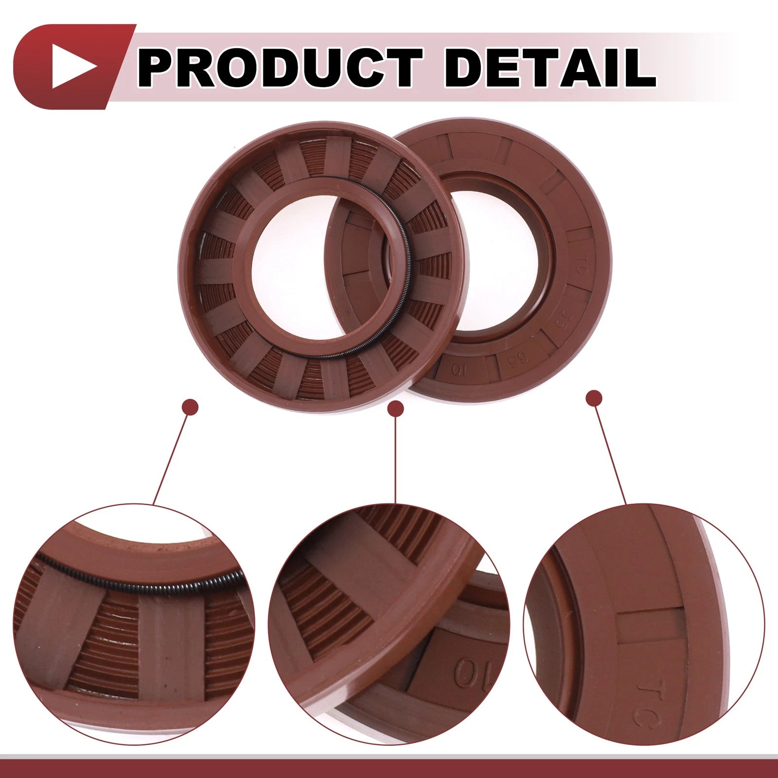 2X Oil Seal Ring for Rotary Shaft 35x65x10mm FKM Rubber