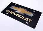 3D Premium Chevrolet Bowtie Gold Script Logo Black License Plate for Chevy (2000–2024)