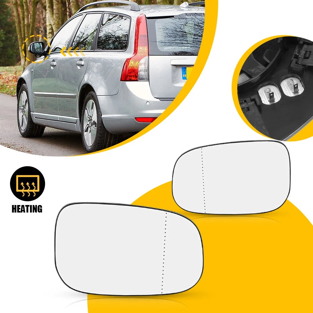 Set of 2 Heated Door Mirror Glass for Volvo C70 V50 S40 (2011–2012)