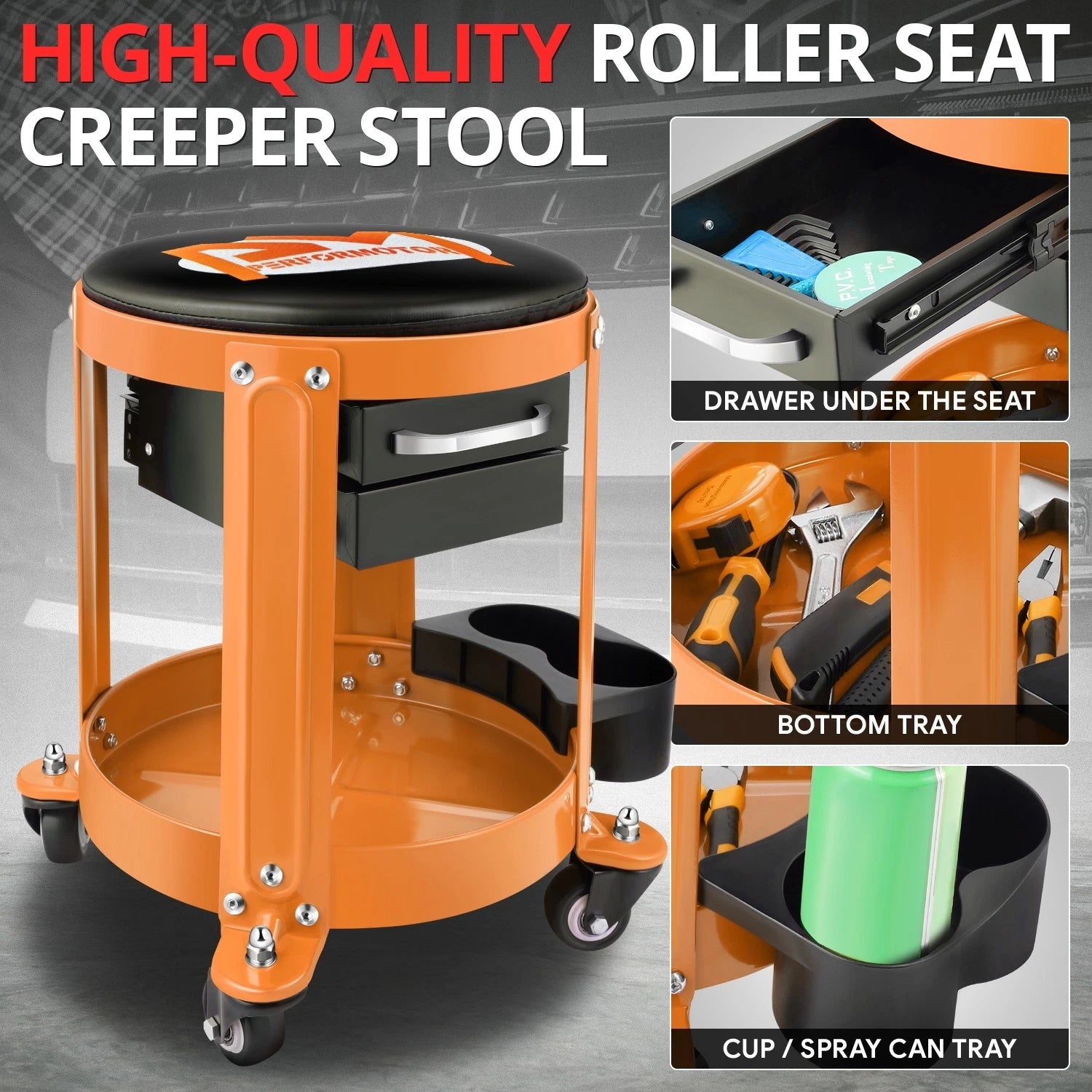 Mechanics Roller Seat with Storage for Universal Use (300lbs Capacity)