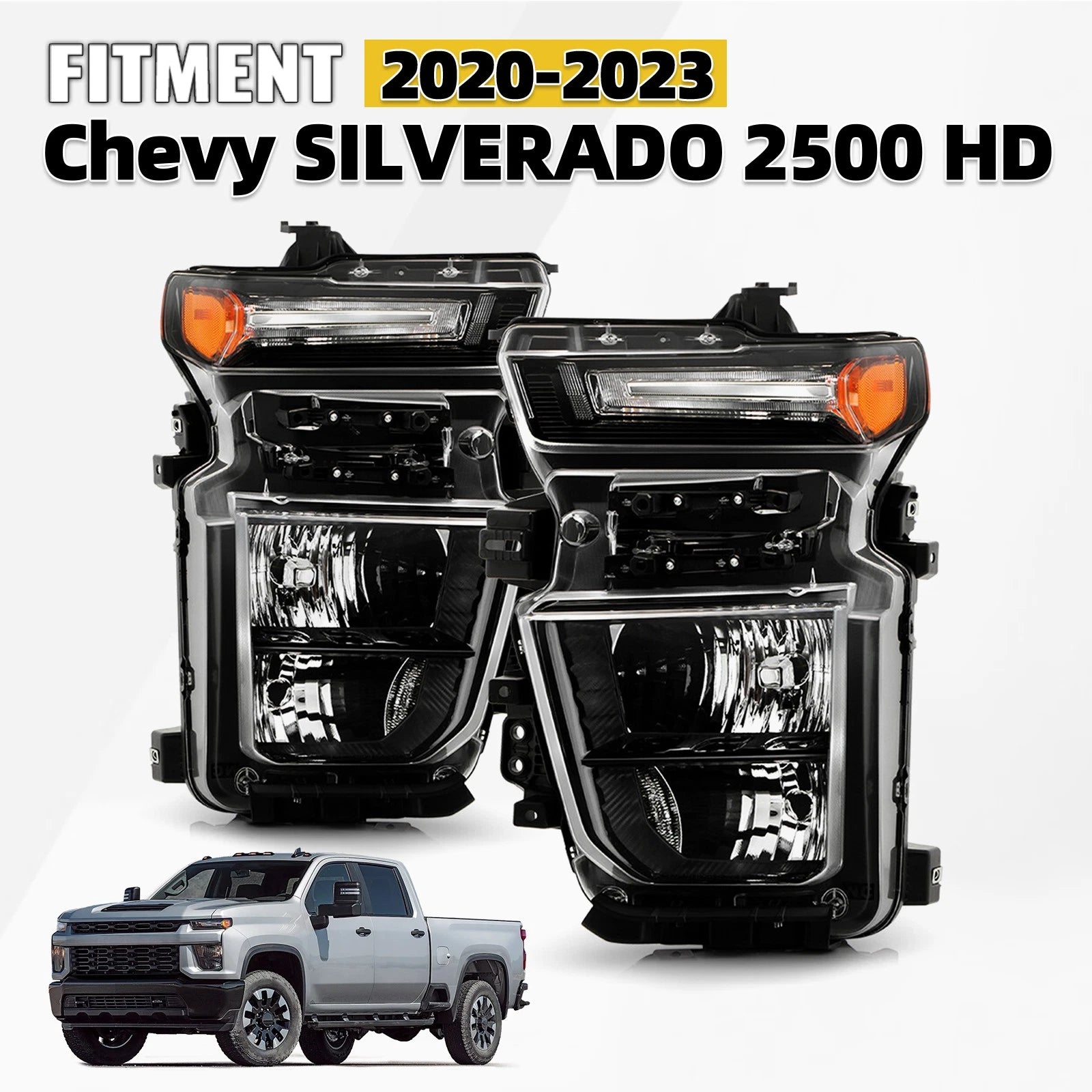 Set of 2 Halogen Headlights for Chevy Silverado 2500HD 3500HD (2020–2023)