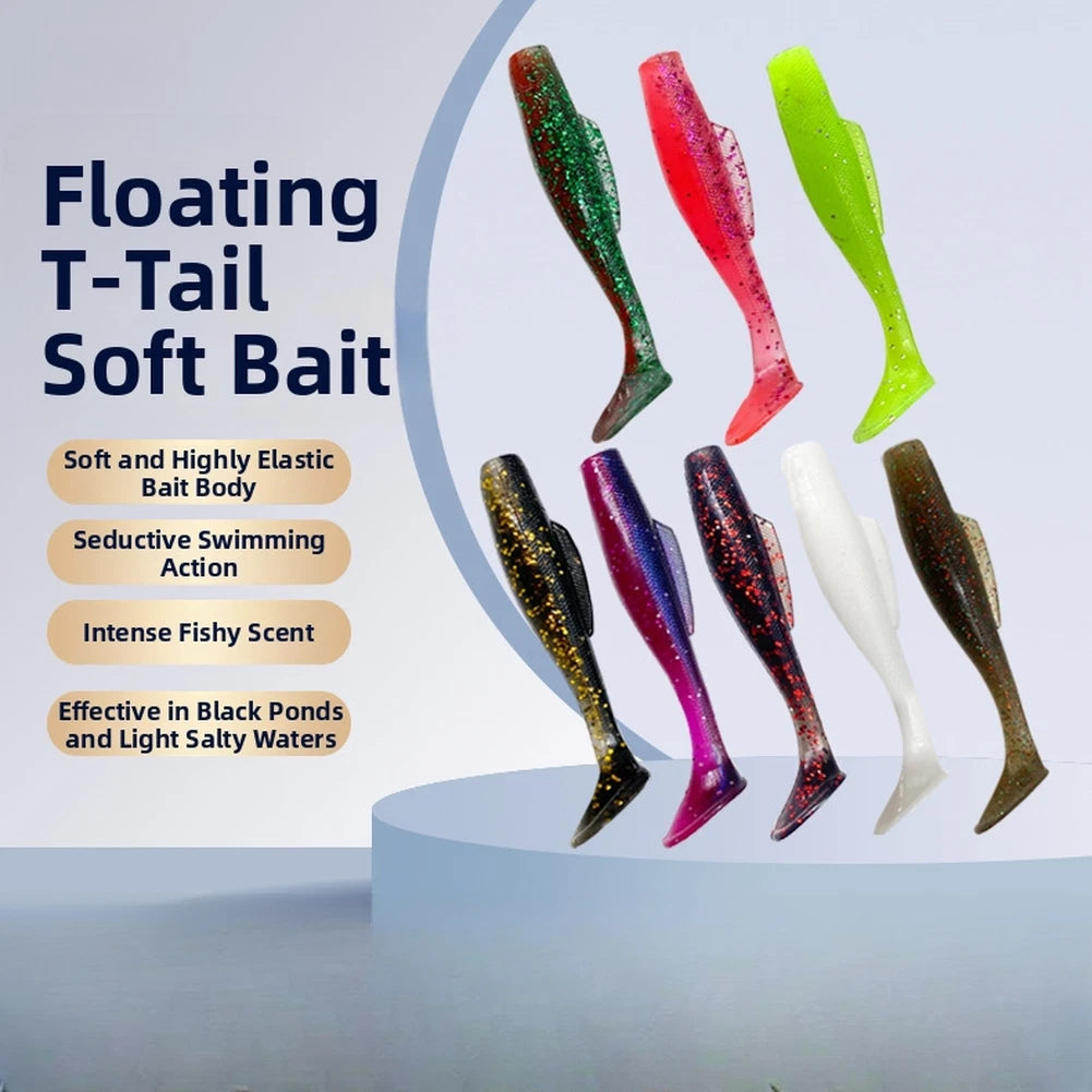 Set of 6 Floating T-Tail Soft Bait TPR 6.5/8cm for Blackwater Fishing