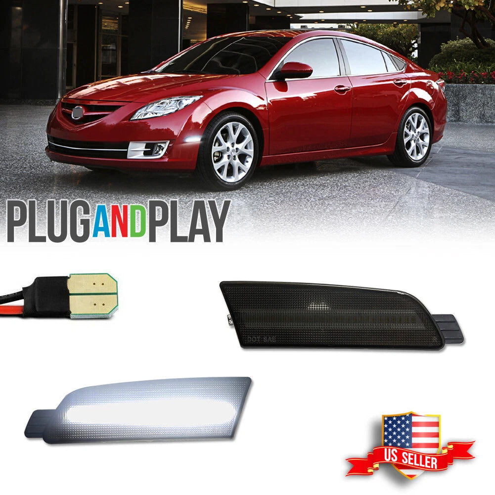 Smoked White LED Front Bumper Side Marker Lights for Mazda 6 (2009–2013)