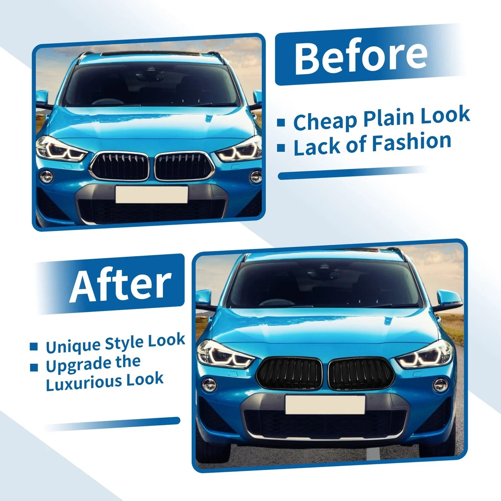 Front Upper Bumper Grille for BMW X2 (2017-2023) Gloss Black