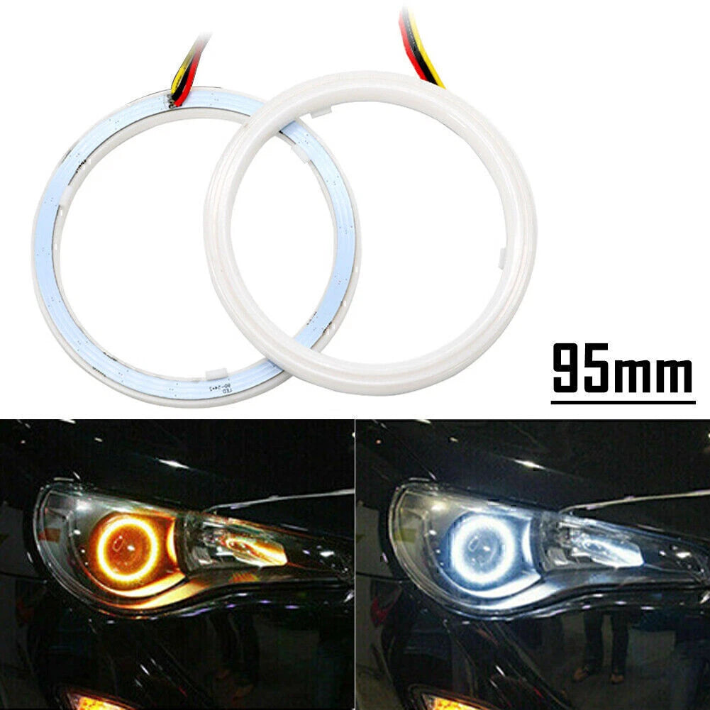 2X White Amber 95MM Switchback LED Halo Rings for Car Headlight Retrofit