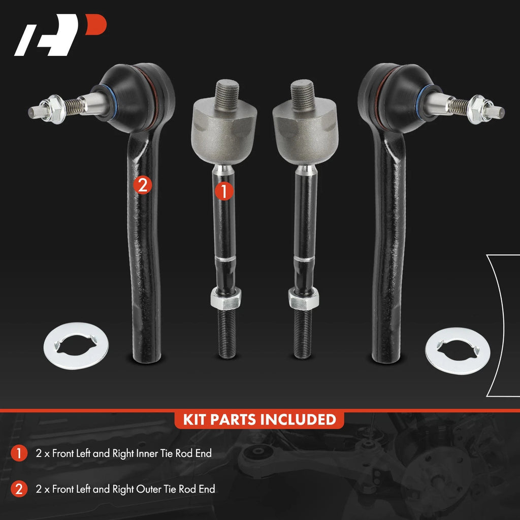 Set of 4 Front Inner Outer Tie Rod Ends for Ford Ranger (2019–2020)