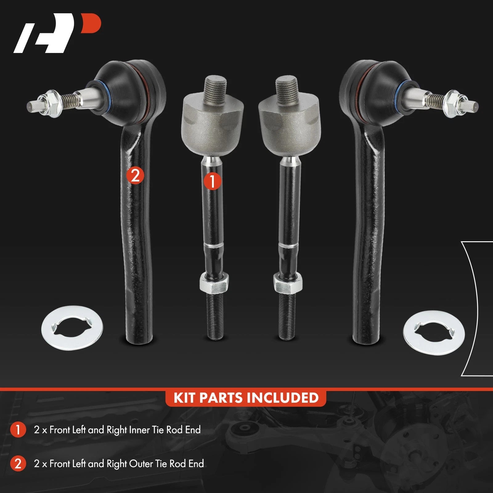 Set of 4 Front Inner Outer Tie Rod Ends for Ford Ranger (2019–2020)