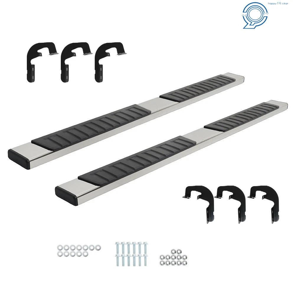 Set of 2 Silver Running Boards for Chevy Silverado 1500 Double Cab (2019-2024)