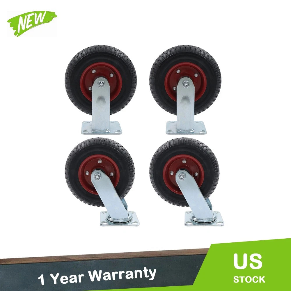 Set of 4 Heavy-Duty 8" Rubber Casters for Various Applications