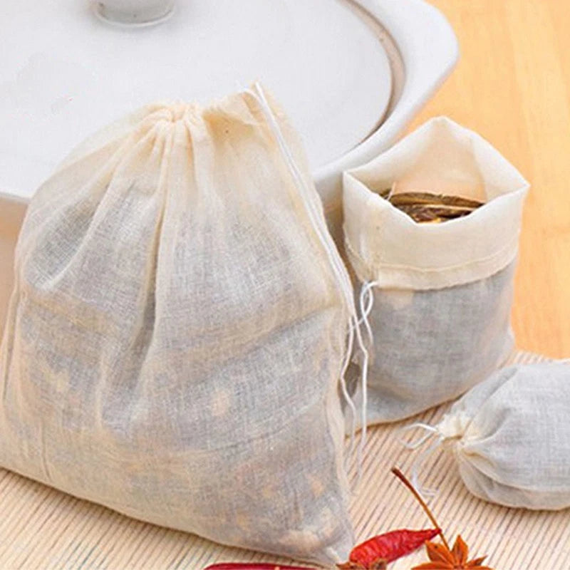 10pcs Cotton Drawstring Spice Filter Bags for Cooking and Tea