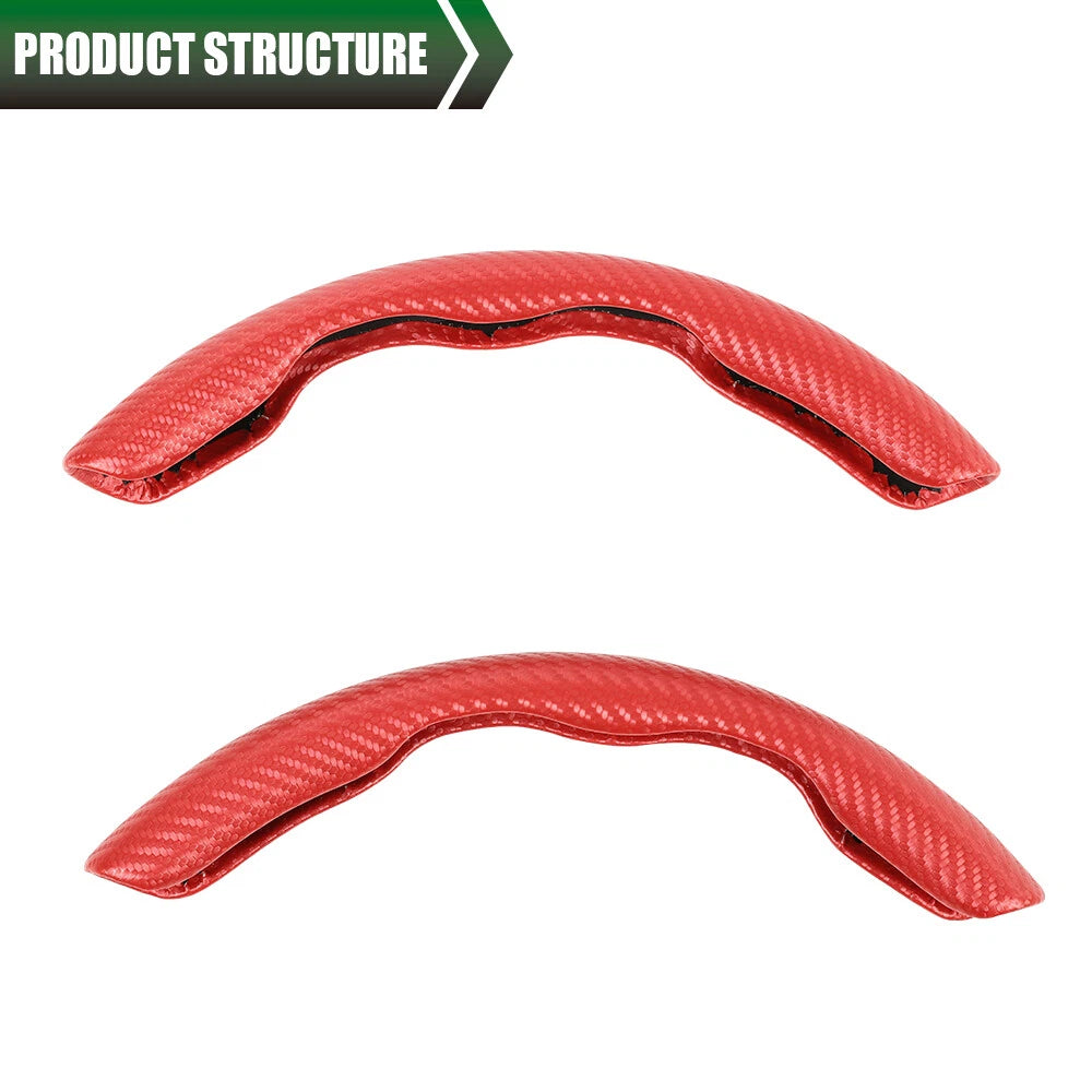 2X Carbon Fiber Look Steering Wheel Booster Cover Non-Slip Red for Cars
