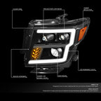 Projector Headlights for Nissan Titan XD (2016–2024) w/LED DRL Signal Black Amber