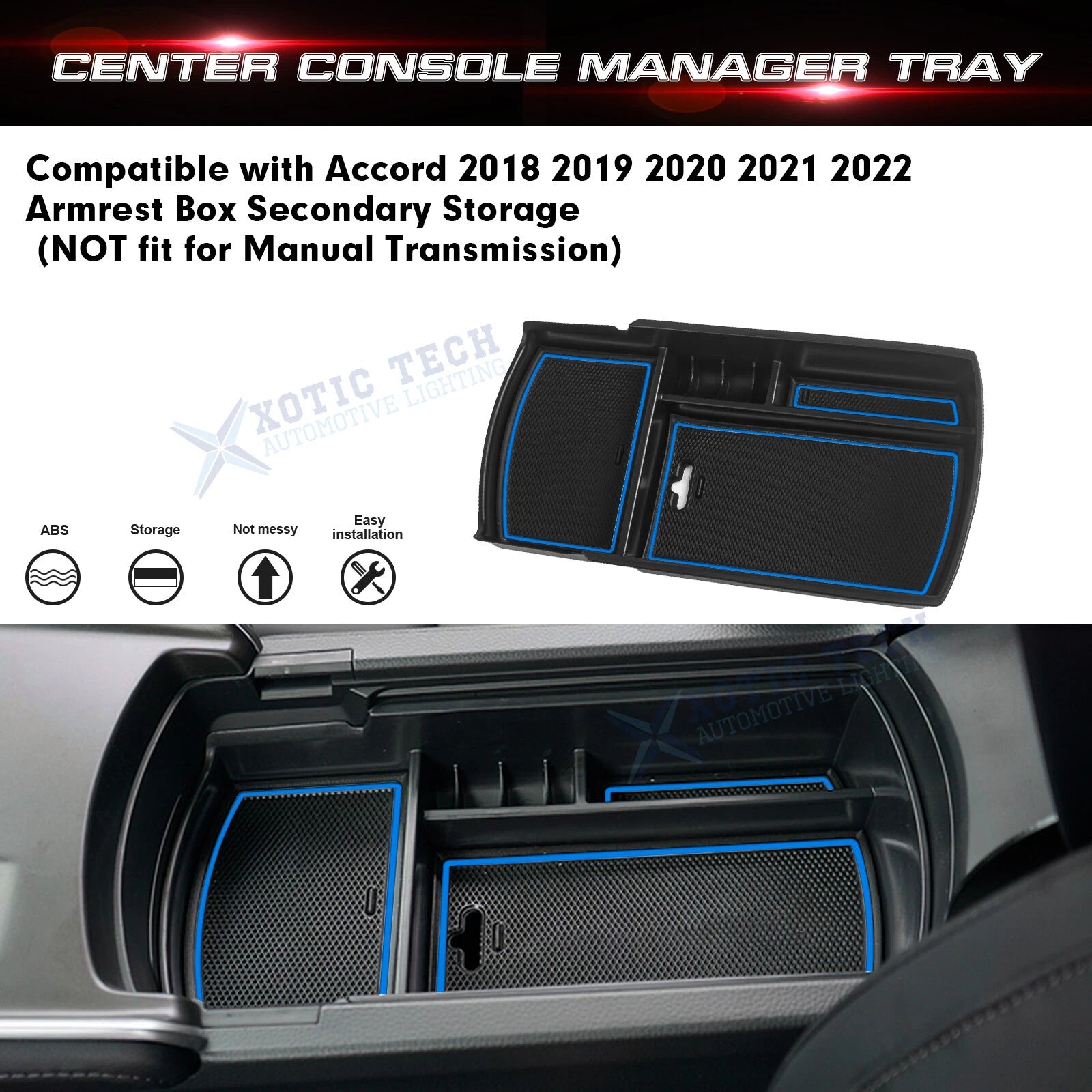 Center Console Organizer for Honda Accord (2018-2022) Armrest Storage