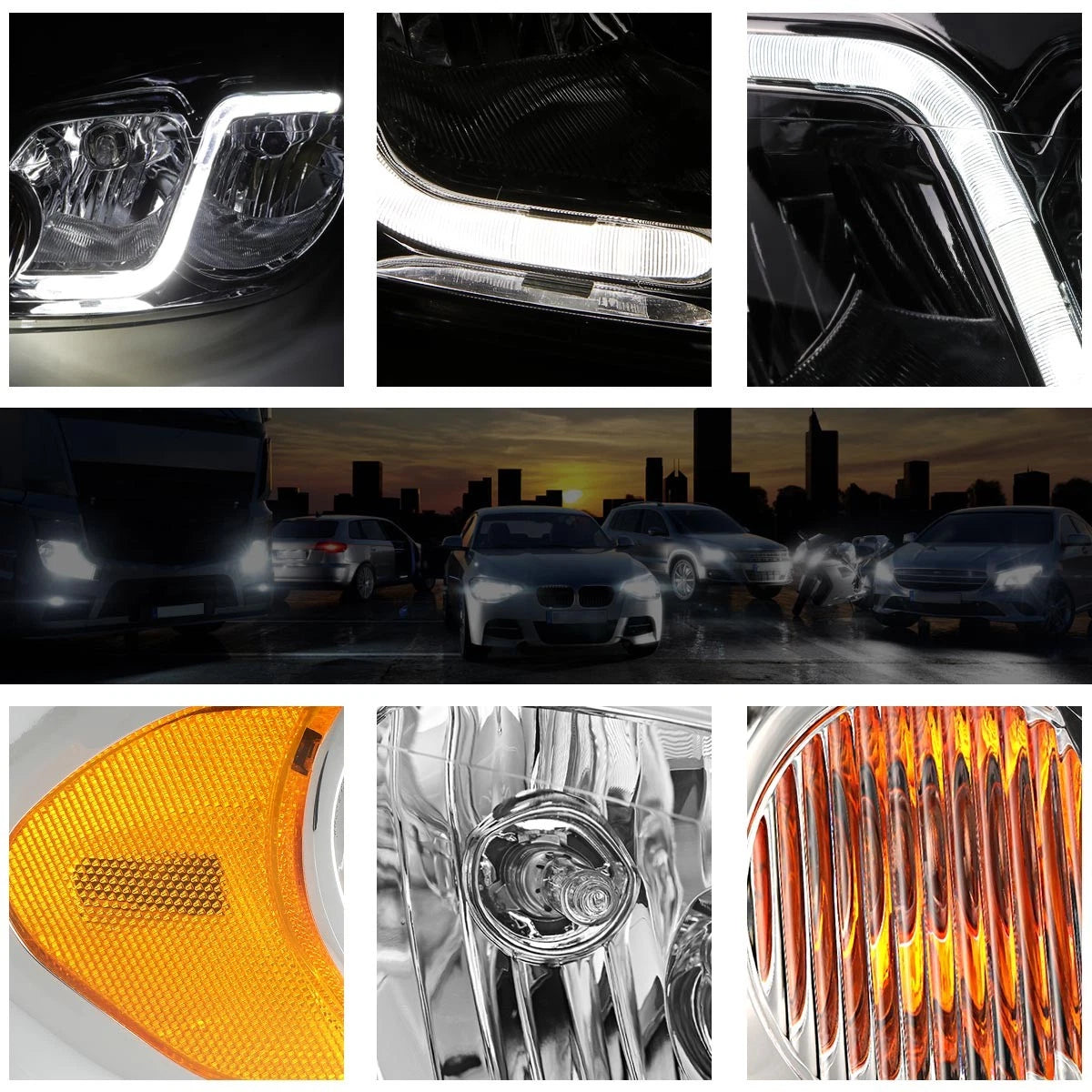 Headlight with LED DRL for Chevy Impala (2006–2016) Chrome Housing Amber Corner