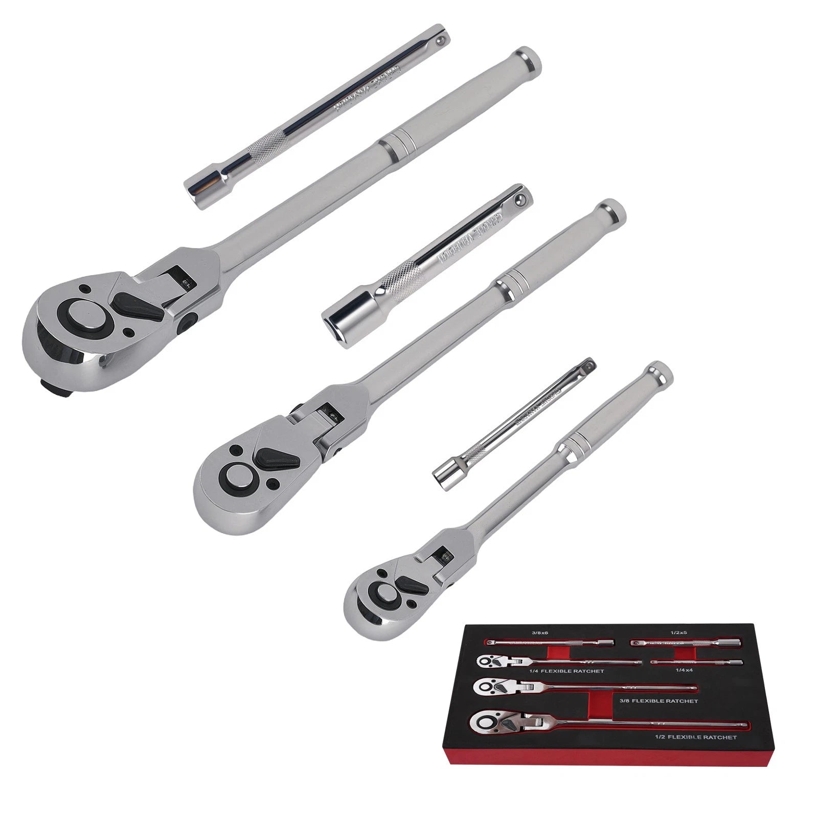 Set of 3 Flex Head Ratchets for Automotive (1/4, 3/8, 1/2 Drive)