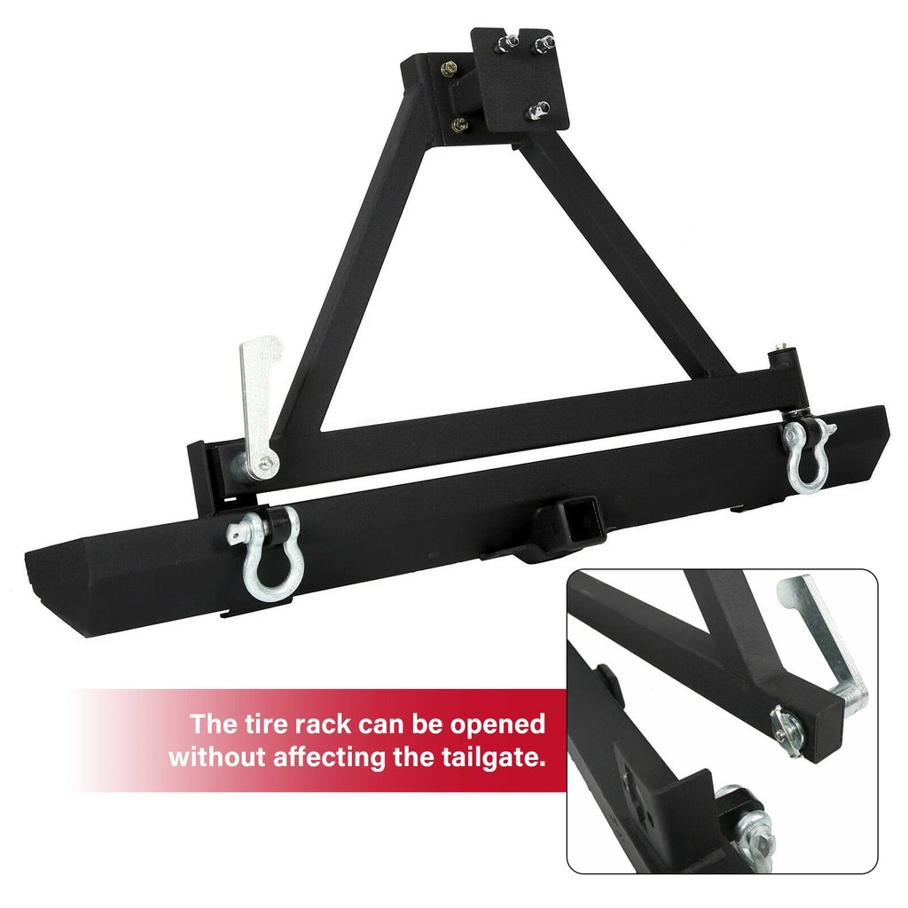 Textured Rear Bumper with Tire Carrier & D-Rings for Jeep Wrangler (1987-2006)