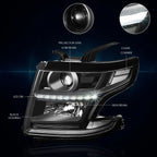 Set of 2 OE Projector Headlights with LED DRL for Chevy Suburban/Tahoe (2015–2020)