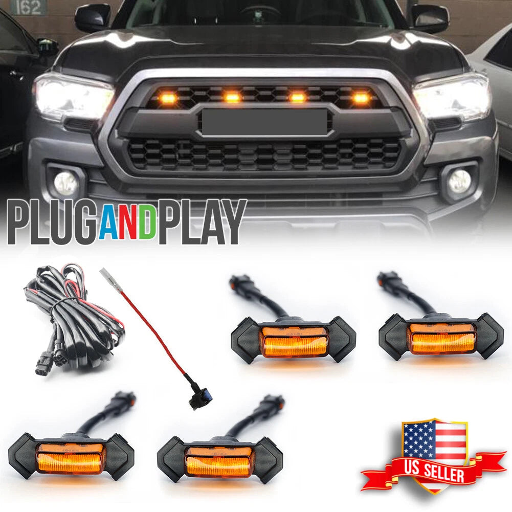 Set of 4 Amber LED Front Grille Lights for Toyota Tacoma (2016–2019)