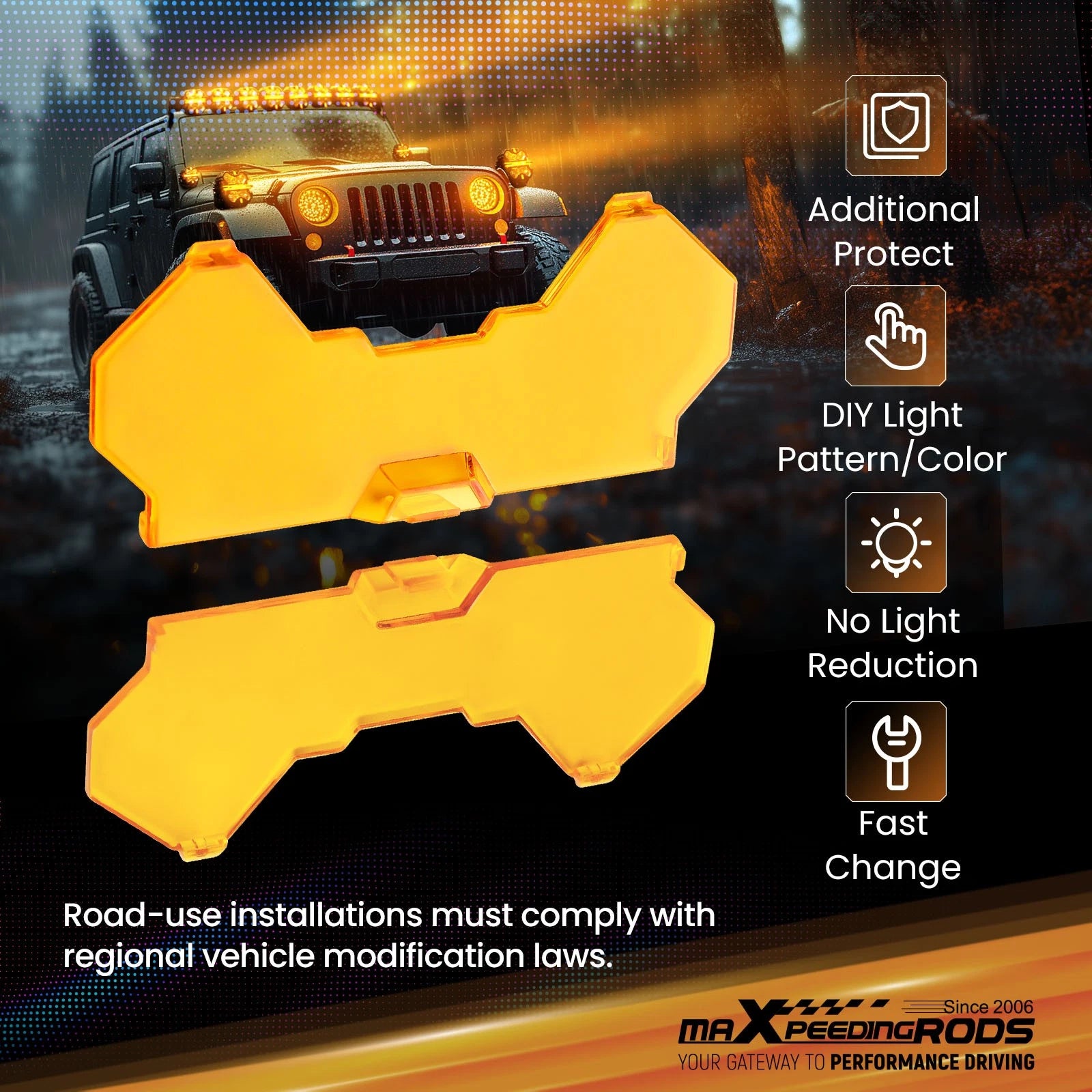 4X Square Light Covers for maXpeedingrods 5 Inch Square Lights (Amber)