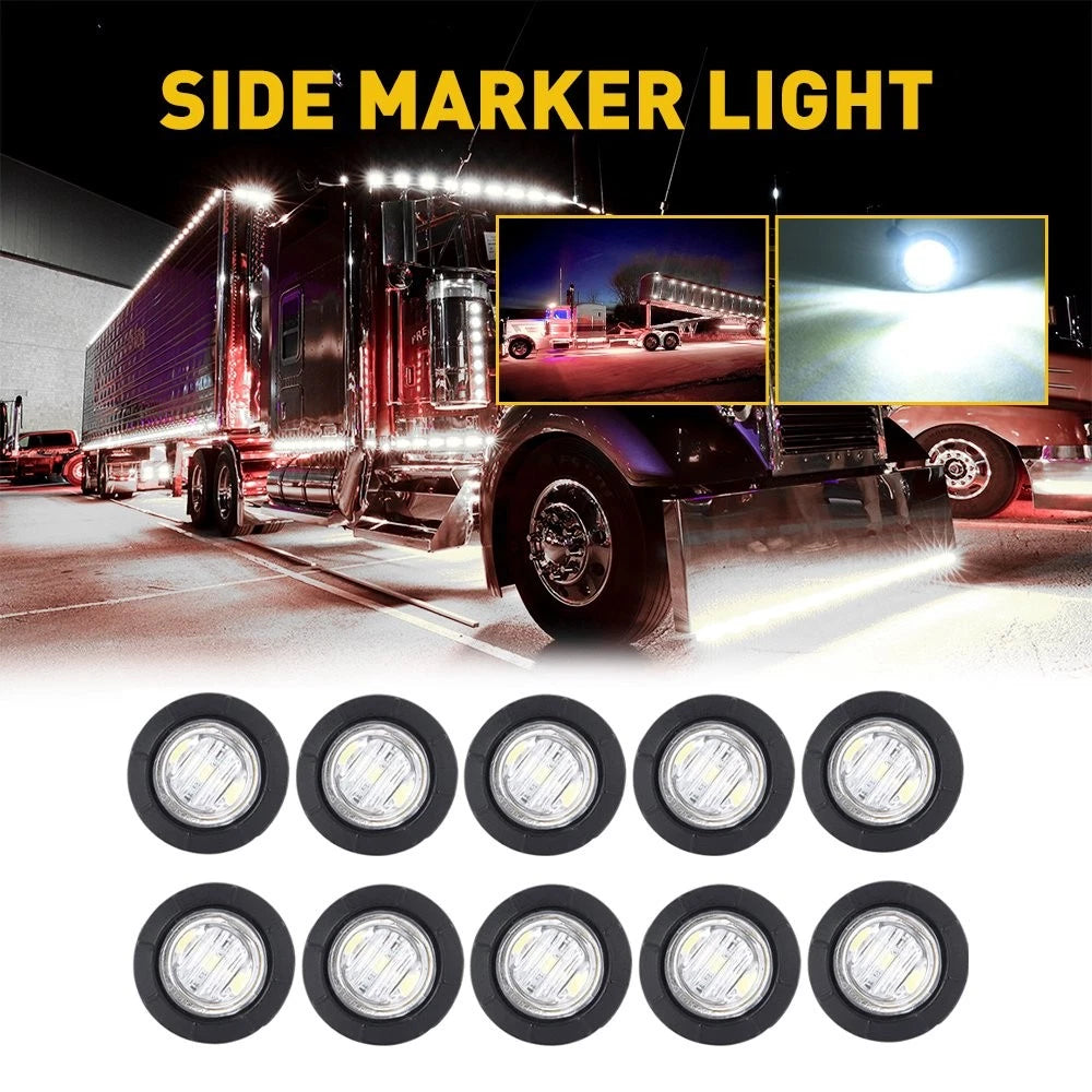 10 White LED Side Marker Lights for Truck Trailer (Waterproof)