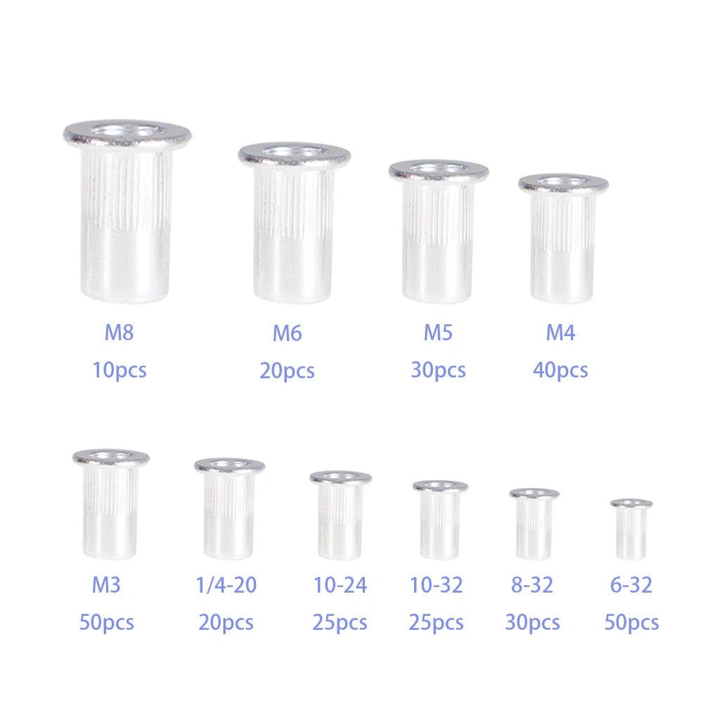 Set of 300 Aluminum Rivet Nut Kit for Metric & SAE Applications