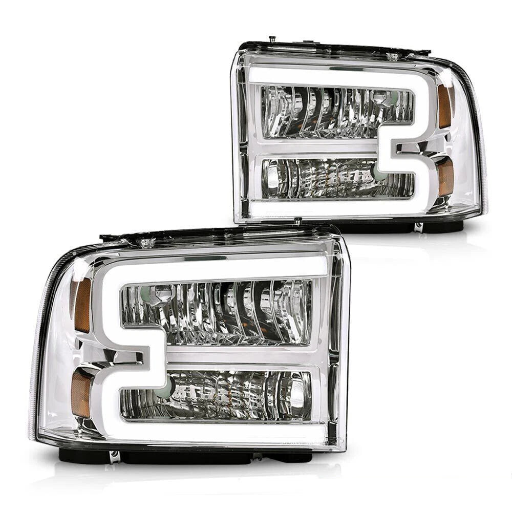 Clear Chrome LED DRL Headlights for Ford F250 F350 Super Duty (2005–2007)