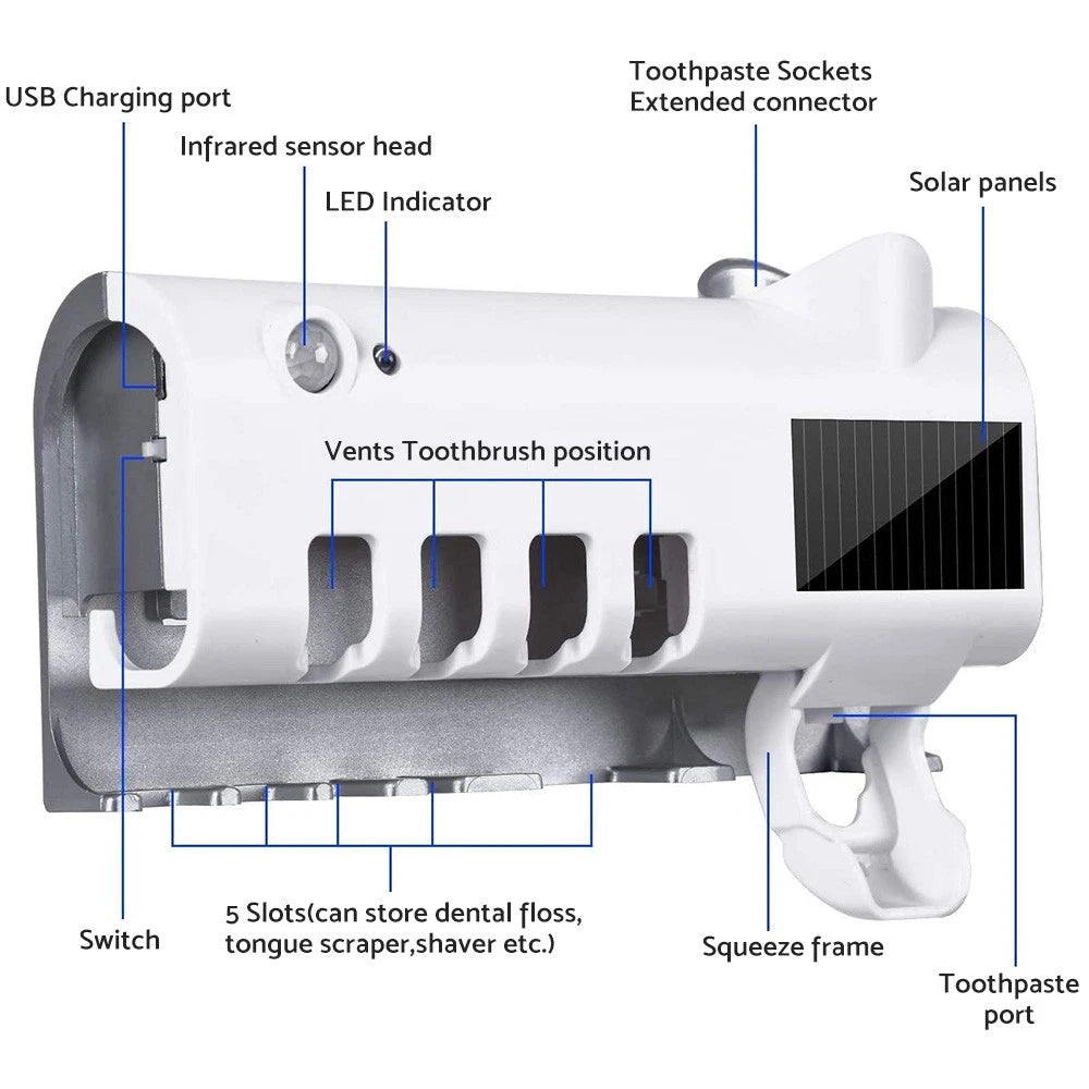 Toothbrush Sterilizer UV for Bathroom USB Solar Charging Holder