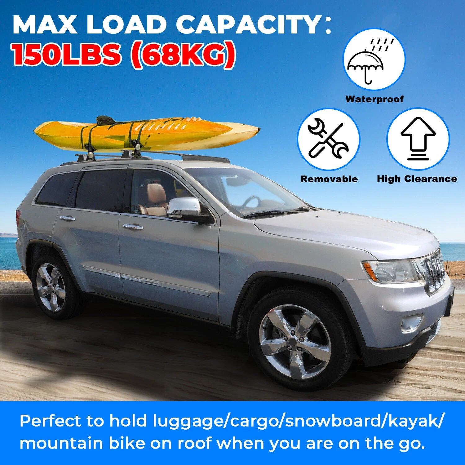 Cross Bar Roof Rack for Jeep Grand Cherokee (2011–2022) - Aluminum, Black