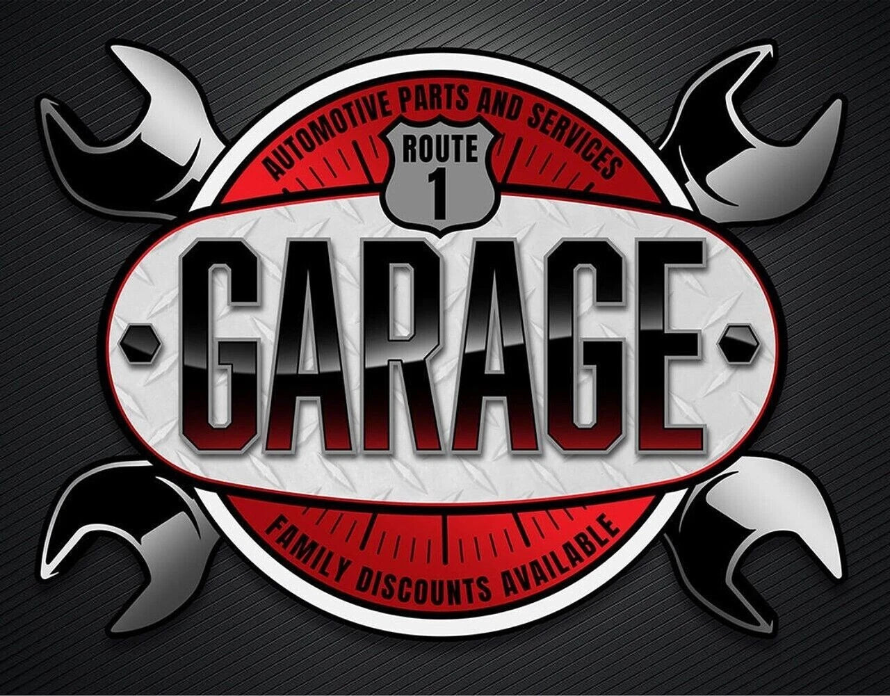 Rustic Metal Sign for Route 1 Garage Mechanic Repair Service (2712)