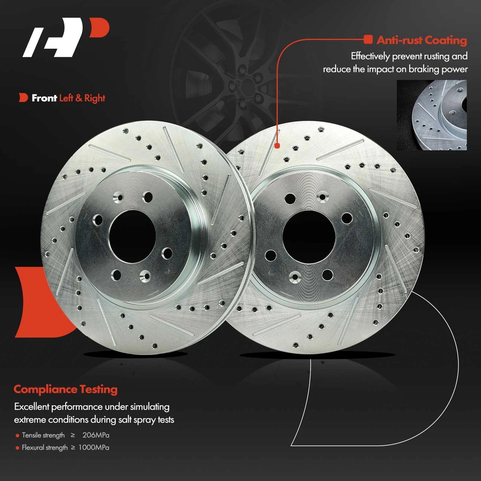 Front Drilled Brake Rotors & Ceramic Pads for Hyundai Accent Kia Rio (2006–2020)