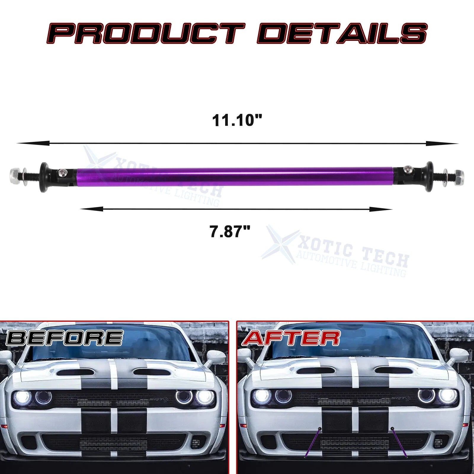 Front Bumper Lip Splitter Strut Rod Tie Support Bars for Purple (Sporty) Auto (Year-Year)