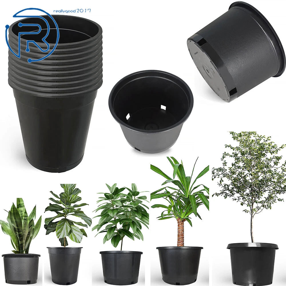 Set of 10 Gallon Black Plastic Plant Flower Pots for Nursery