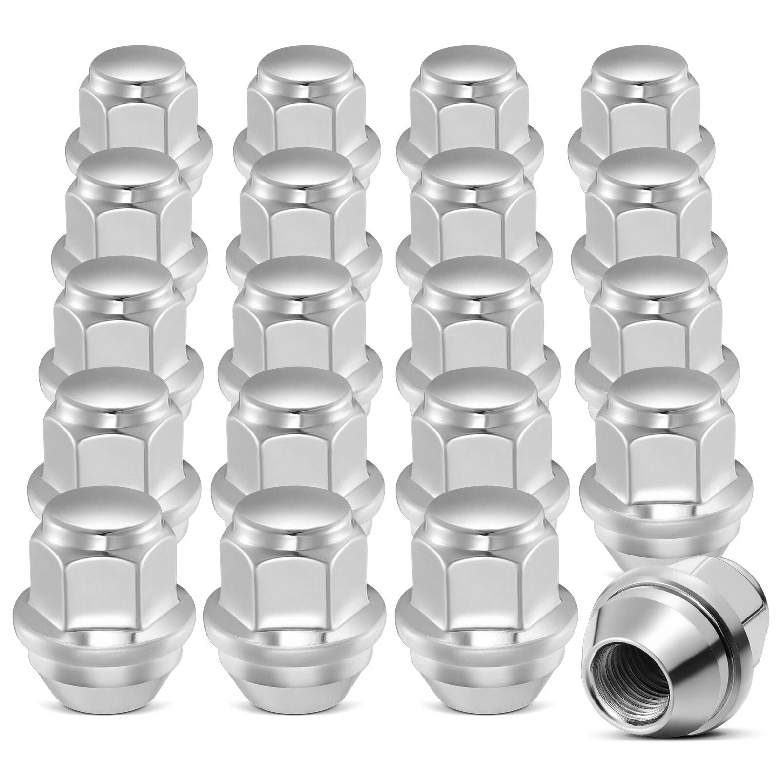 Set of 20 Chrome Wheel Lug Nuts M12x1.5 19mm Hex for Ford Fiesta (2014–2017)