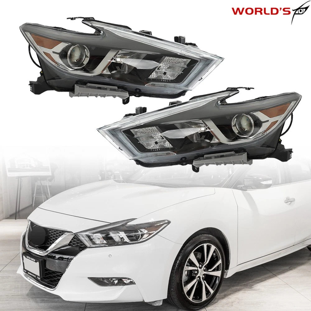 Headlights for Nissan Maxima (2016–2018) Halogen with LED DRL Black