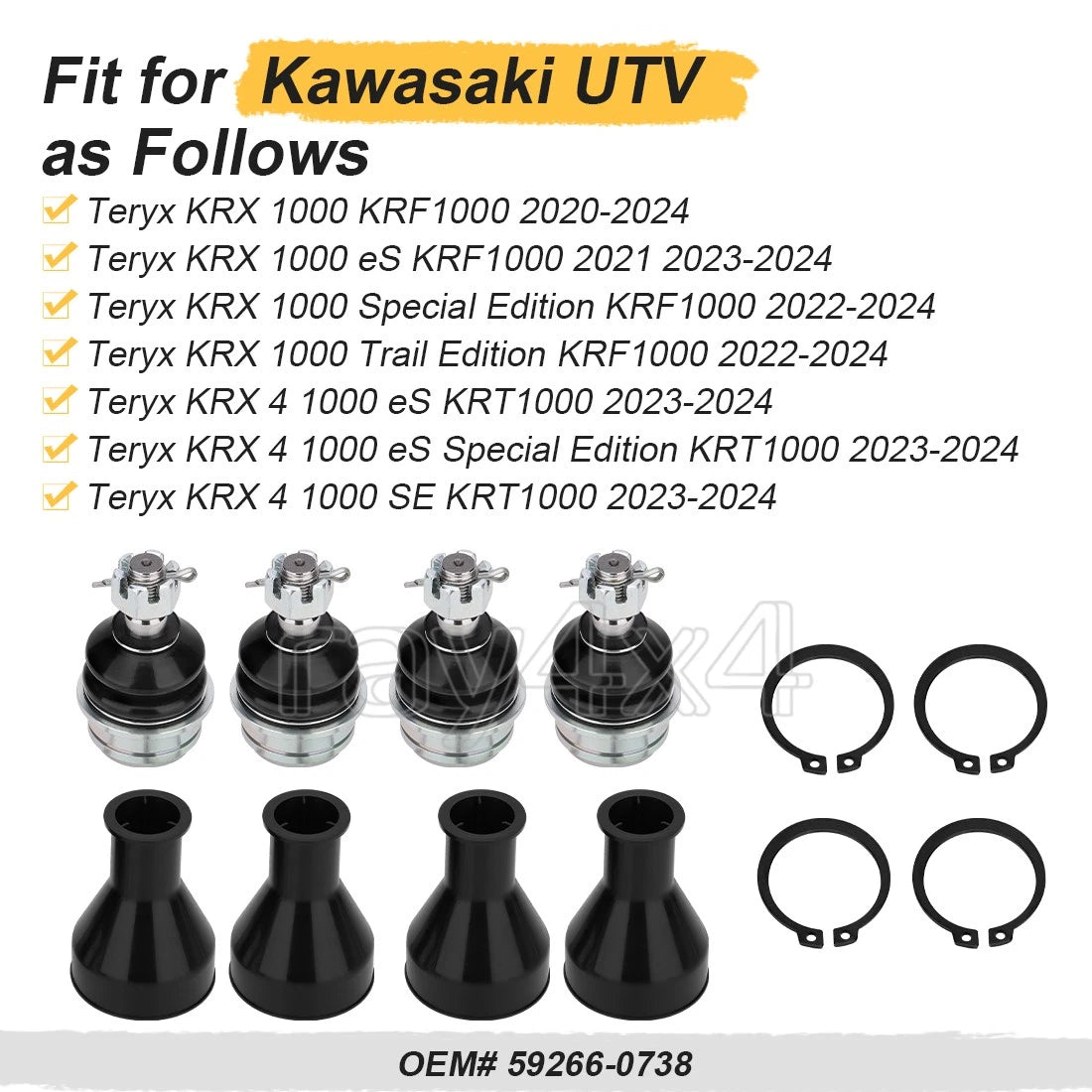 4X Ball Joint for Kawasaki Teryx KRX 1000 (2020–2024) 59266-0738