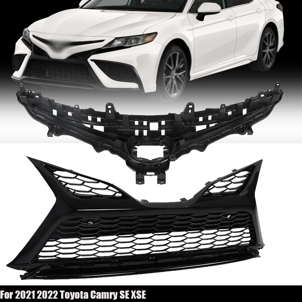Gloss Black Front Upper Lower Bumper Grille for Toyota Camry (2021–2022)