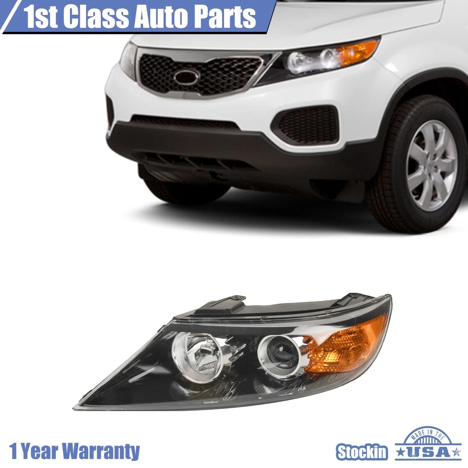 Headlight Assembly for Kia Sorento (2011–2013) Left Clear Lens KI2502143