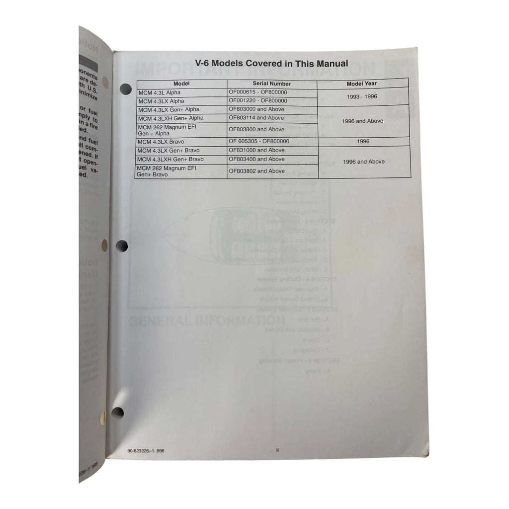 Service Manual #18 for MerCruiser GM V-6 262 CID (1996) 90-823226--1
