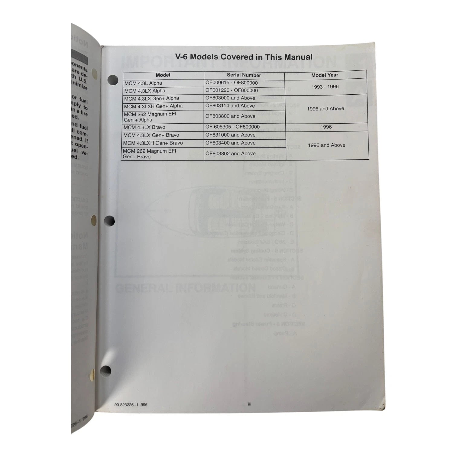 Service Manual #18 for MerCruiser GM V-6 262 CID (1996) 90-823226--1