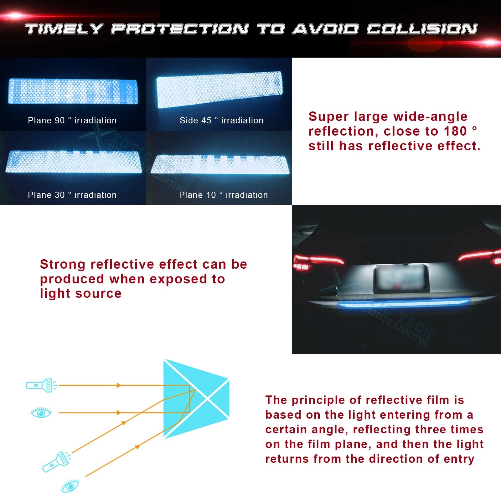 Car Strong Reflective Blue Grid Warning Fluorescent Decal Strips for Universal (35.2")