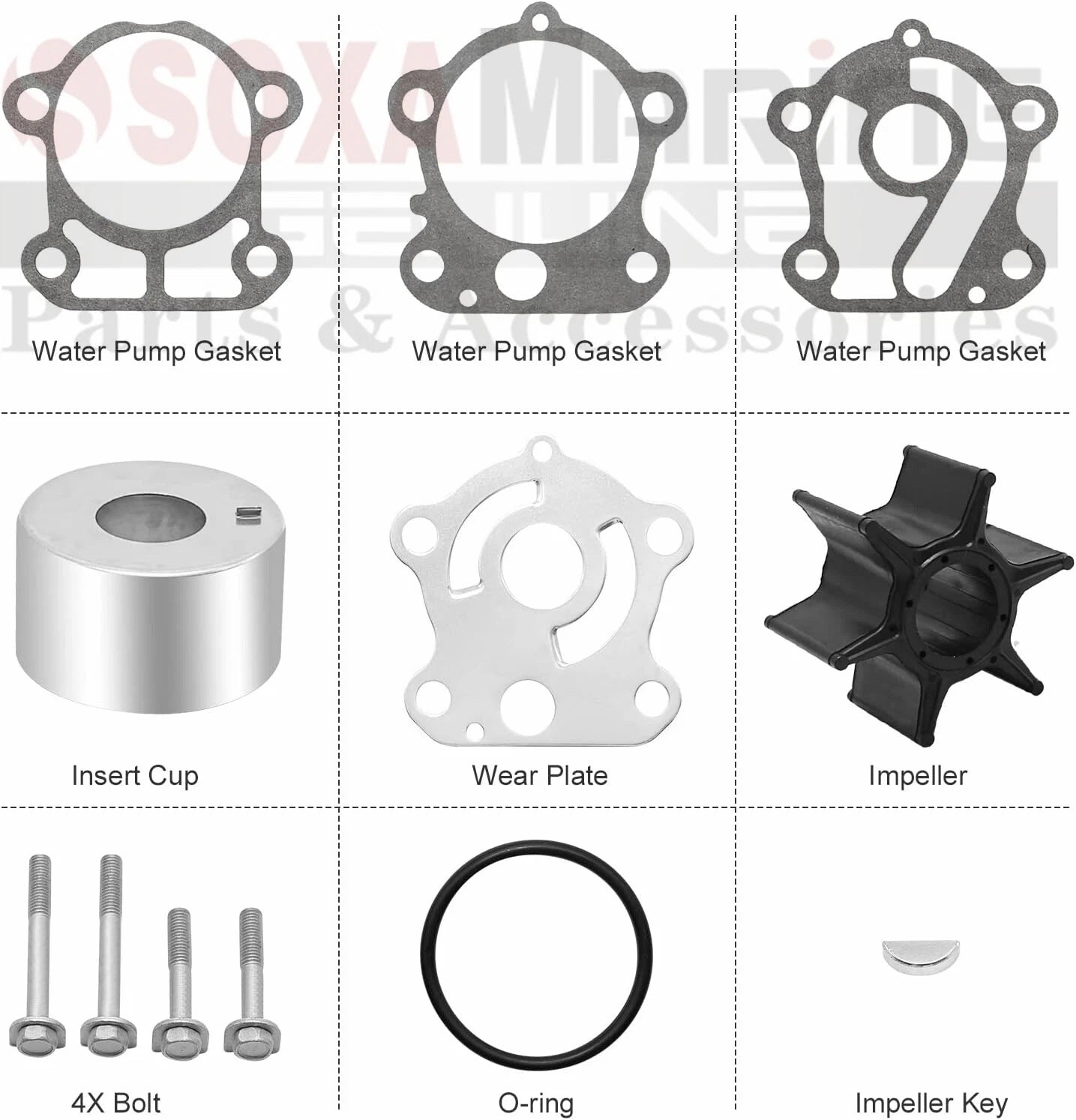 Water Pump Rebuild Kit for Yamaha Marine F75 F80 F90 F100 (18-3409, 67F-W0078-00)