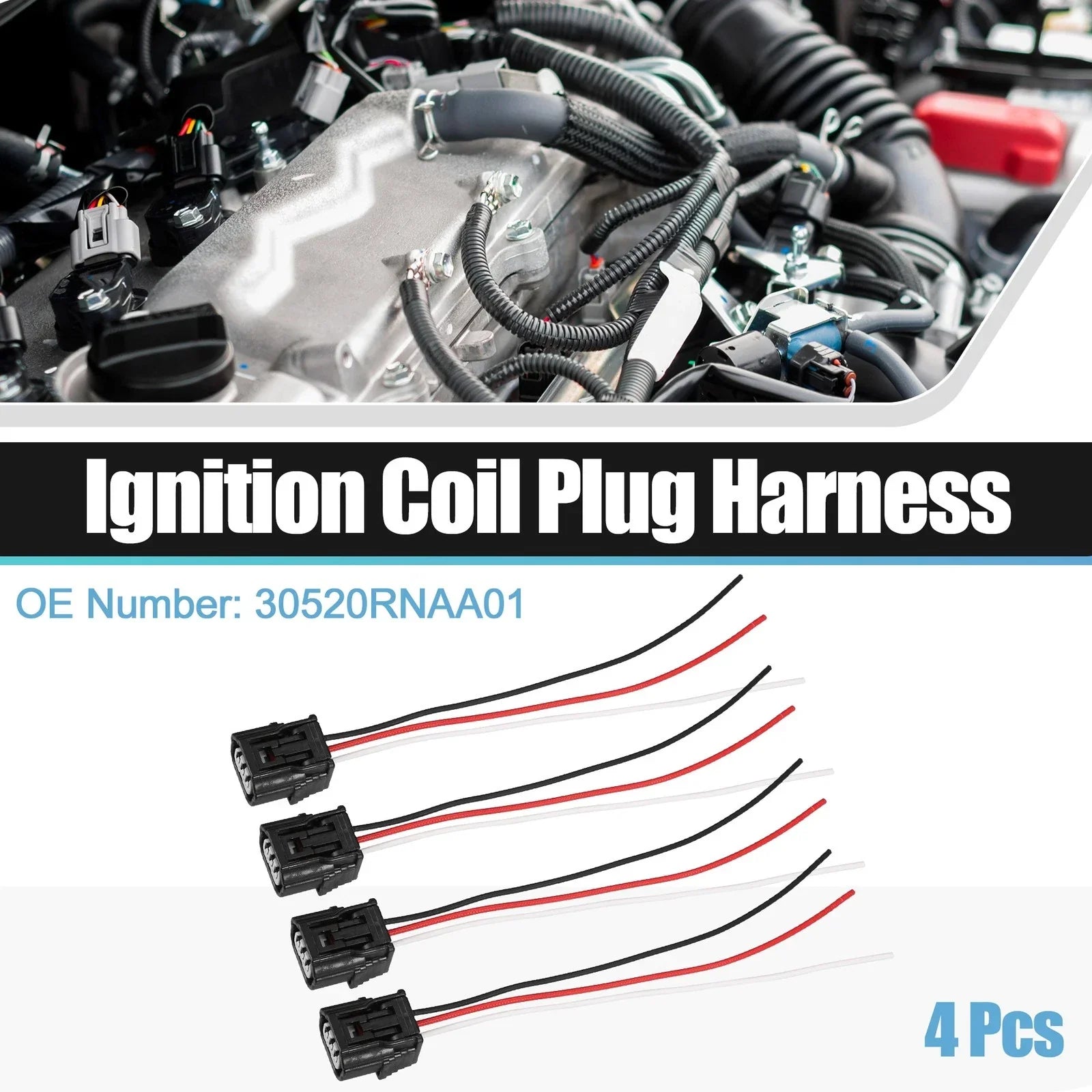 4pcs Ignition Coil Connectors for Honda CR-V 2015-2019 2.4L Gas