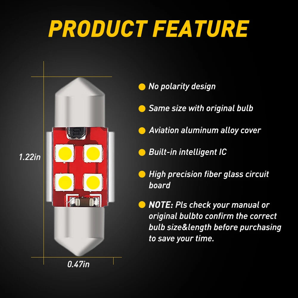 Set of 4 DE3175 31MM LED Interior Bulbs for Car Truck