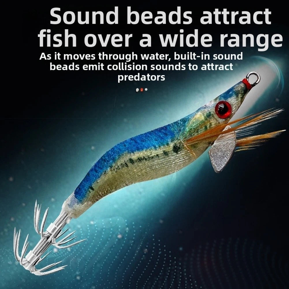 1.5# Glow in Dark Wooden Shrimp Squid Jig for Night Angling