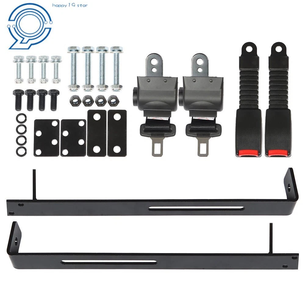 2 Retractable Golf Cart Seat Belts & Bracket Kit for E-Z-GO, Yamaha, Club Car